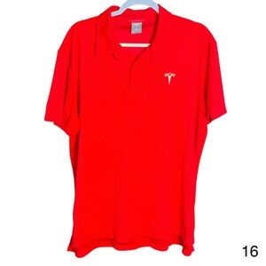 tesla logo mens xl collar short sleeve red school golf tennis polo shirt